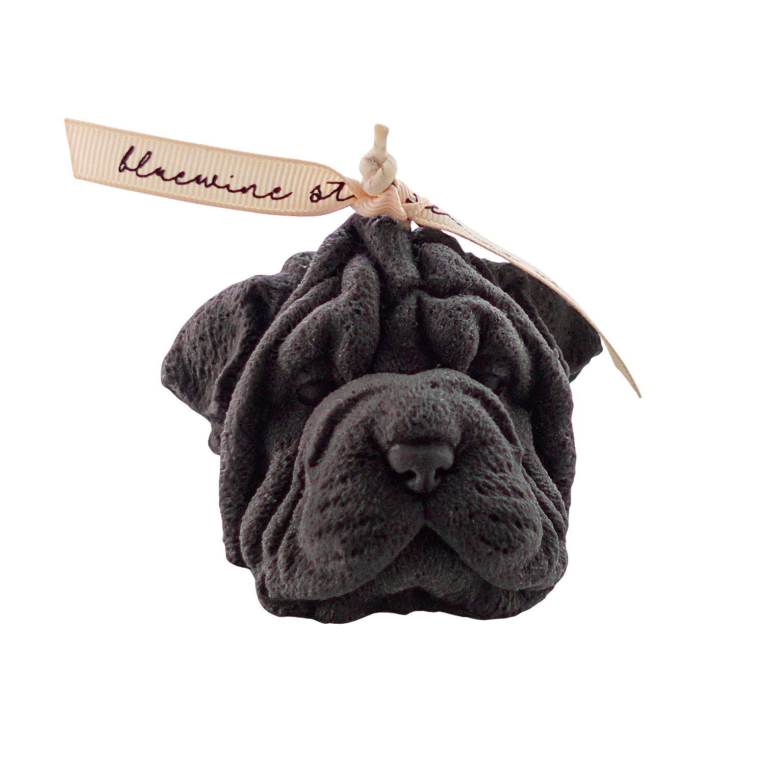 dark gray shar pei shape dog soy pillar candle with bluewine studio ribbon